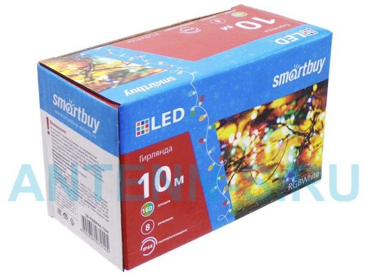 LED Гирлянда Smartbuy с контроллером, RGB, 10м, 160 диодов, IP44, прозрачный провод (SB-RGBIP44-10m)