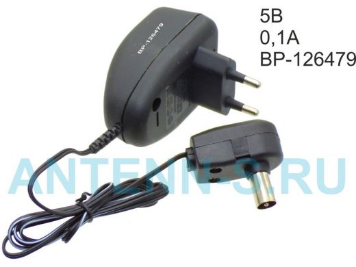 Блок питания  5 Вольт 100мА  "BP-126479" черный с адаптером для телевизионной антенны с усилителем