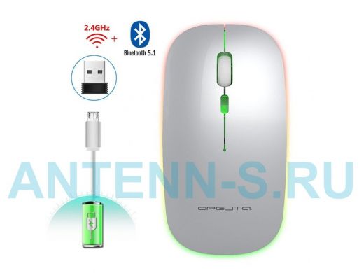 Мышь беспроводная Орбита OT-PCM66 Серая  RGB (USB/Bluetooth,аккум)