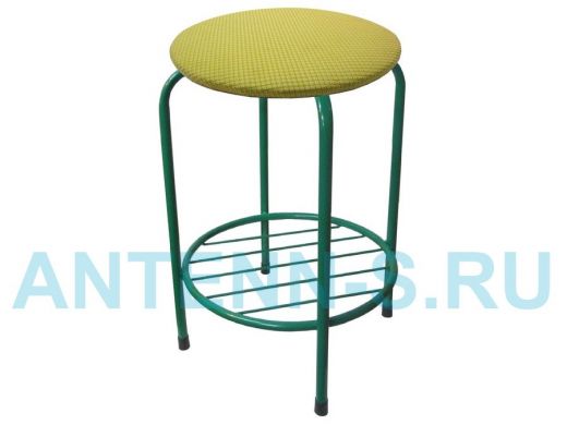 Табурет с подставкой для ног и полкой "TABURETTO-15535" круглое сиденье, зелёные ножки, жёлтый,ткань