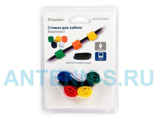 Стяжка для кабеля Комплект , многоразовая, тип "Липучка" цветной, 6 шт. в блистере EAN