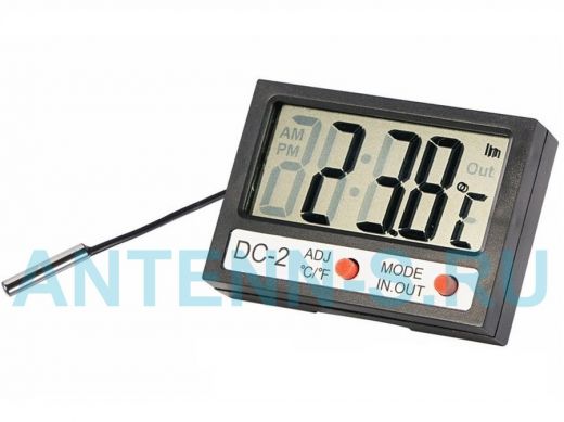 Термометр  с выносным зондом, встраиваемый электронный комнатно-уличный с часами