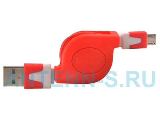 Кабель микро USB (AM/microBM)  BGL1182 5pin красно-белый, кабель-рулетка