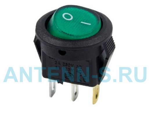 Выключатель клавишный круглый 250V 3А (3с) ON-OFF зеленый  с подсветкой  Micro  REXANT