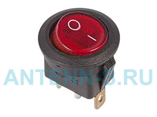 Выключатель клавишный круглый 250V 6А (3с) ON-OFF красный  с подсветкой  REXANT