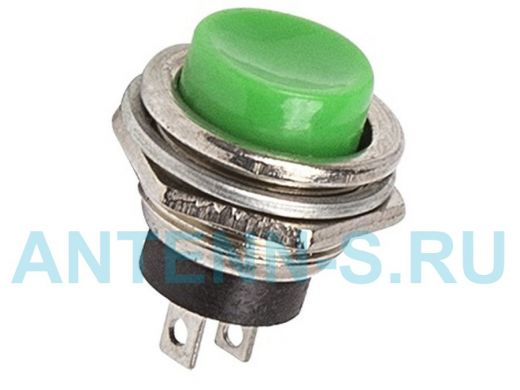 Выключатель-кнопка  металл 250V 3А (2с) (ON)-OFF  диам 16.2  зеленая  REXANT