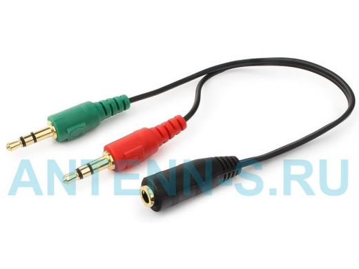 Кабель аудио сигнала Cablexpert CCA-418,штекер3.5 наушники+3.5 микрофон/гнездо3.5 4pin, длина 20см