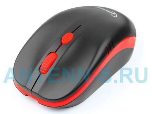 Мышь беспроводная Gembird MUSW-350, 2.4ГГц, черный/красный, встроенный аккумулятор, 3 кнопки+колесо-