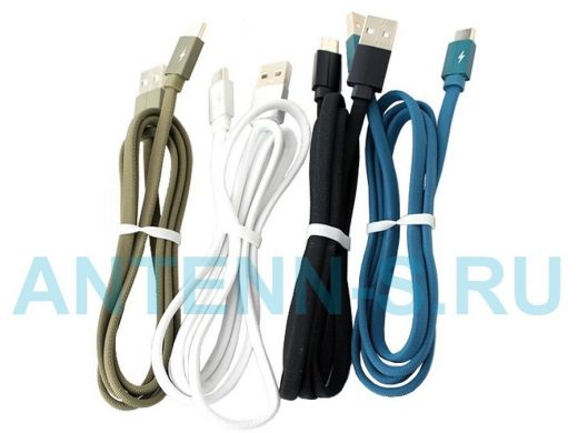 Шнур USB / Lightning (iPhone) FINITY FUL-06 Platinum синий,ткань,плоский, 1,2м