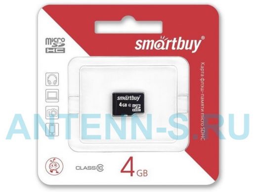 Карта памяти  micro SDHC    4GB  Smartbuy class 10, без адаптера