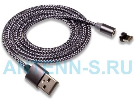 Шнур USB / Lightning Walker С590, магнитный, индикатор, 2.4А, тёмно-серый