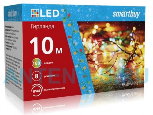 LED Гирлянда Smartbuy с контроллером, RGB, 10м, 160 диодов, IP44, зеленый провод (SB-RGBIP44-10mGR)