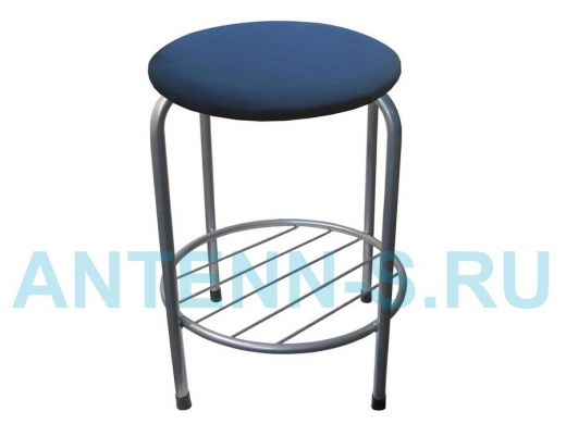 Табурет с подставкой для ног и полкой "TABURETTO-20463" круглое сиденье, серебристый, синий, ткань