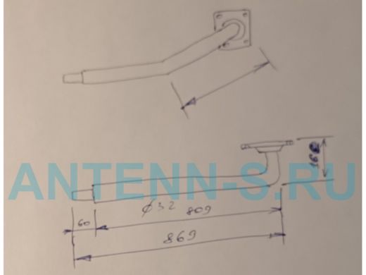 Поручень пристенный, длина  80см вылет 16см, угол 35гр 
