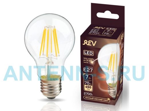 Светодиодная лампа  REV FILAMENT груша A60 E27 5W, 2700K, DECO Premium теплый свет