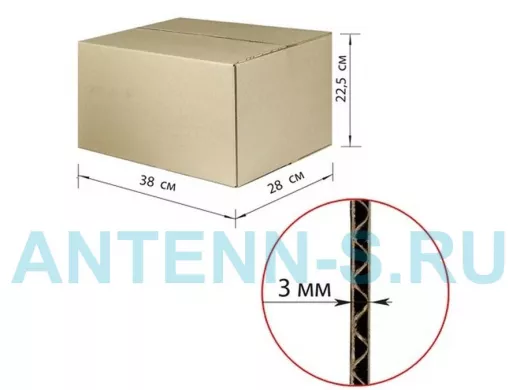 Гофроящик, длина 380 х ширина 280 х высота 225 мм, марка Т22, профиль В, FEFCO 0201 / ГОСТ