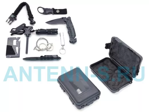 Набор для выживания в лесу "ABI-110415" фонарь, нож, ручка, огниво, пила, свисток, компас, кейс