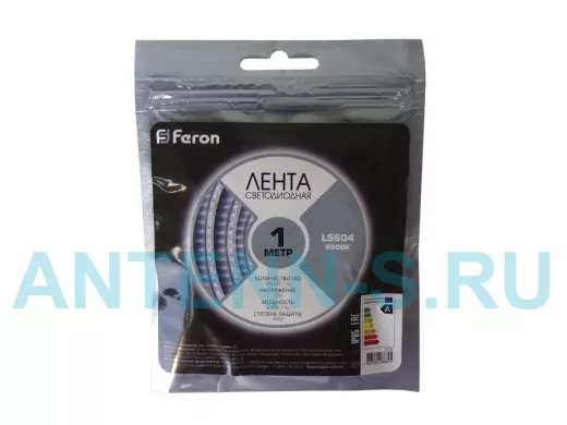 LED лента 1метр, 60SMD 3528 белая, 12V, 4,8W, <120>, IP65, влагозащ. "Feron"