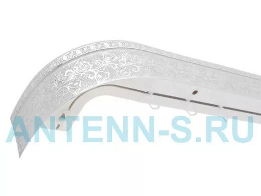 160см карниз КРУЖЕВО СЕРЕБРО БЕЛЫЙ 2х рядный с декор. планкой 70мм в инд. упаковке. ультракомпакт