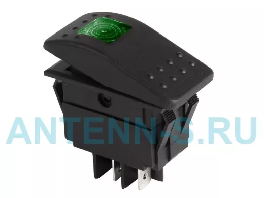 Выключатель клавишный 12V 35А (4с) ON-OFF зеленый  с подсветкой  REXANT