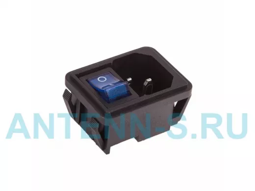 Выключатель клавишный 250V 10А (4с) ON-OFF синий с подсветкой и штекером C14 3PIN  REXANT