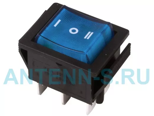 Выключатель клавишный 250V 15А (6с) ON-OFF-ON синий  с подсветкой и нейтралью  REXANT