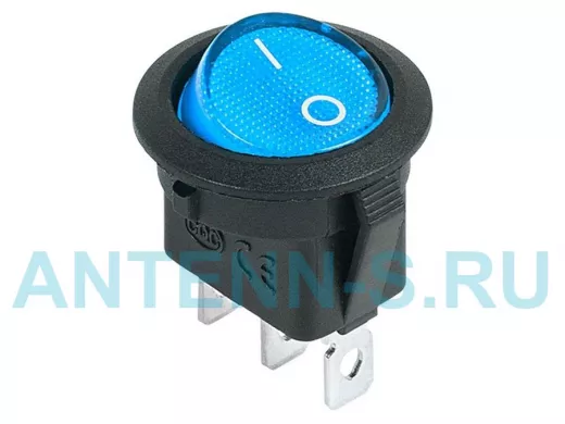 Выключатель клавишный круглый 12V 20А (3с) ON-OFF синий  с подсветкой  REXANT