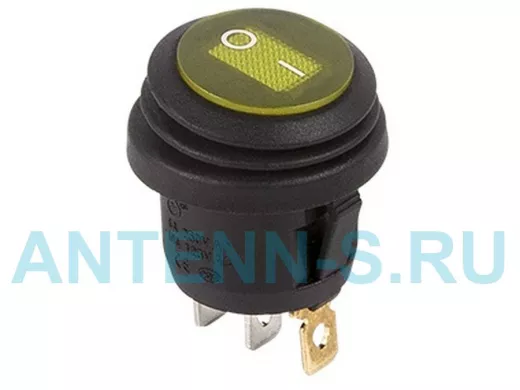 Выключатель клавишный круглый 250V 6А (3c) ON-OFF желтый  с подсветкой  ВЛАГОЗАЩИТА  REXANT