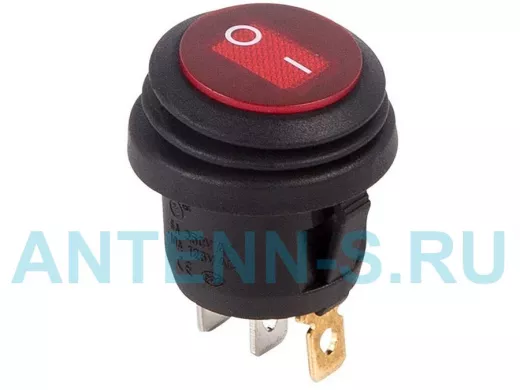 Выключатель клавишный круглый 250V 6А (3с) ON-OFF красный  с подсветкой  ВЛАГОЗАЩИТА  REXANT
