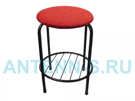Табурет с подставкой для ног и полкой "TABURETTO-20465" круглое сиденье, чёрный, красный, ткань