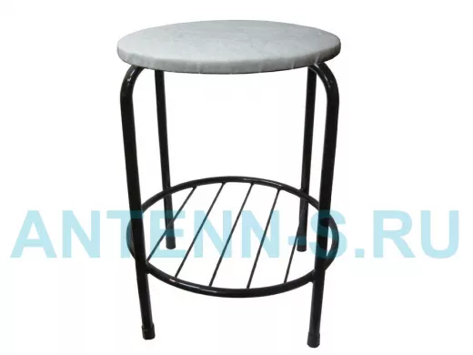 Табурет с подставкой для ног и полкой "TABURETTO-20489" круглое сиденье, чёрные ножки, серый,экокожа