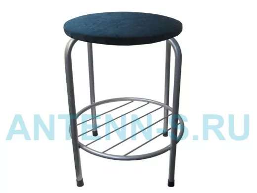 Табурет с подставкой для ног и полкой "TABURETTO-20490" круглое сиденье, серебристый, синий, ткань