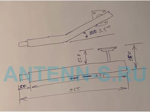 Поручень пристенный, длина  90см вылет 16см, угол 35гр 