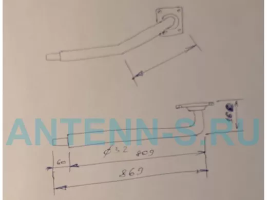 Поручень пристенный, длина  80см вылет 16см, угол 35гр 