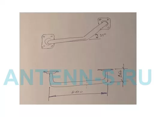 Поручень, угол 35гр, левый, 80см "ПОРУЧПРО-217189" пристенный, вылет 16см,черный, диаметр 32мм