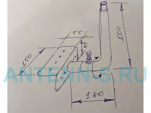 Кронштейн антенный на торец крыши, поворотный, вверх 50 см, обжат, 5х15см 
