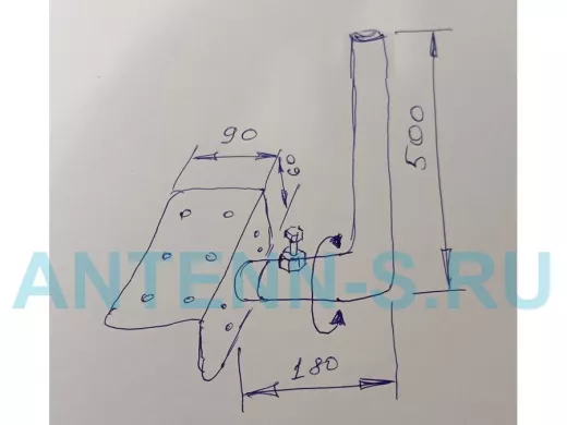 Кронштейн антенный на торец крыши, поворотный, вверх 50 см, 9х15см 