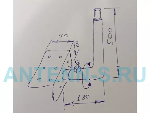 Кронштейн антенный на торец крыши, поворотный, вверх 50 см, 9х15см, обжат 