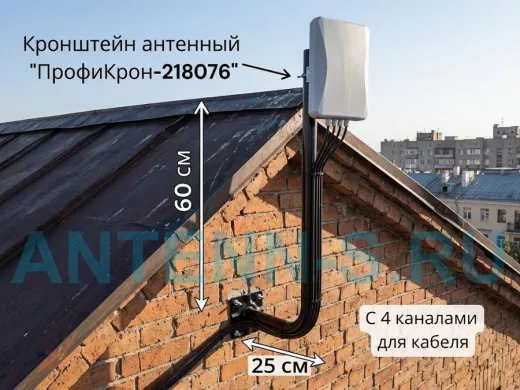 Кронштейн антенный с четырьмя каналами, вылет 25см, вверх 60см "ПрофиКрон-218076" черный, диам. 32мм