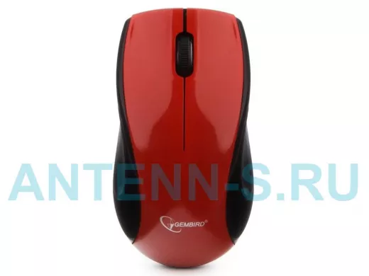 Мышь беспроводная Gembird MUSW-320-R, 2.4ГГц, красный, 2 кнопки+колесо-кнопка, 1000 DPI, батарейки в