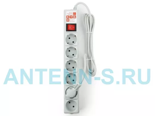 Сетевой фильтр Power Cube 6 розеток 1,9метра  СЕРЫЙ 10А/2,2кВт SPG(5+1)-B-6  5 евро + 1 розетка
