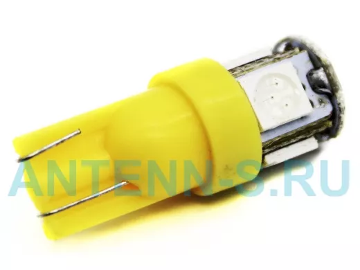 Лампа LED 12V для АВТО (цоколь T10) жёлтая (5 LED, 5050)