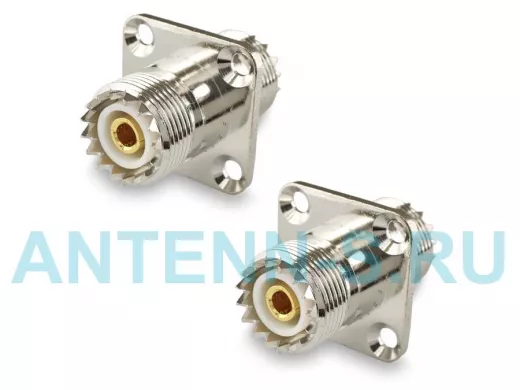Переходник PL259(female)-PL259(female) на корпус, фланец, 4 отв. диам. 3,4 мм 18х18 мм