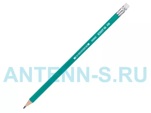 Карандаш чернографитный "BR-75520", 1 шт., НВ, с резинкой, пластиковый, зеленый корпус, заточен