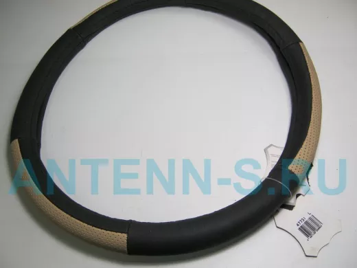 Оплетка на руль 40 см. L 4773I кожа черная+бежевая кожа вставка сверху "гладкая"