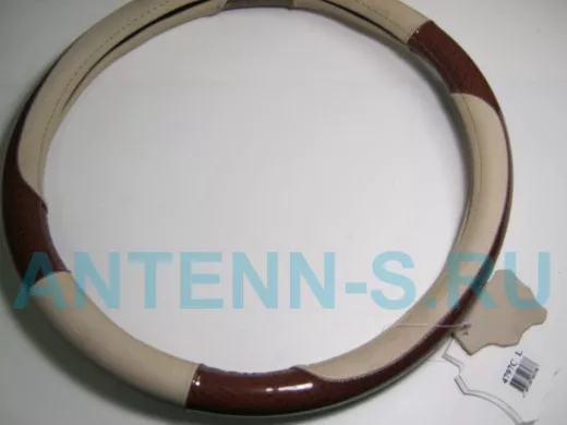 Оплетка на руль 40 см. L 4797C кожа кофе с молоком+красное дерево блестящая вставка "спорт" гладкая