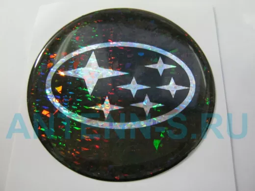 наклейка (объемная) "На колпаки "Subaru" наружная голограф, (цвет черный), (комп.4шт), диам.6см