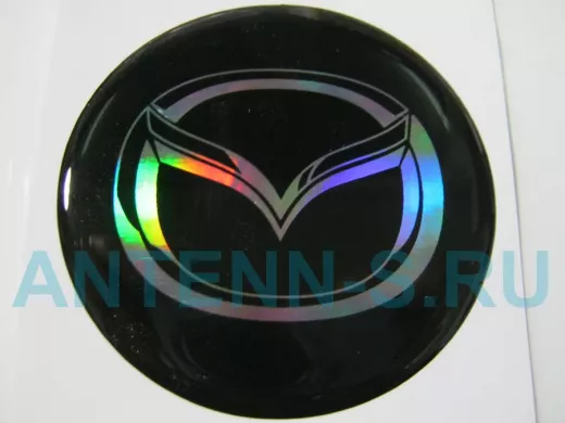 наклейка (объемная) "На колпаки "Mazda" наружная голограф., (цвет черный), (комплект 4 шт), диам.6см