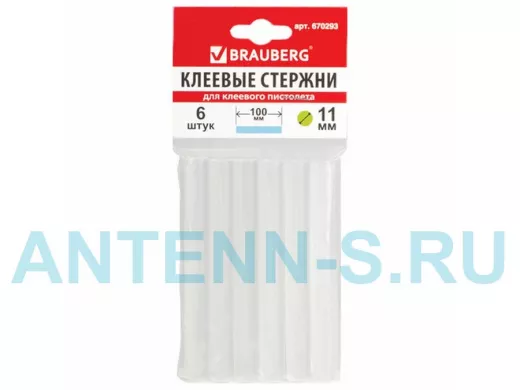 Клеевые стержни, диаметр 11,0мм, длина 100мм, прозрачные, КОМПЛЕКТ 6 шт. "BR-79850",европодвес