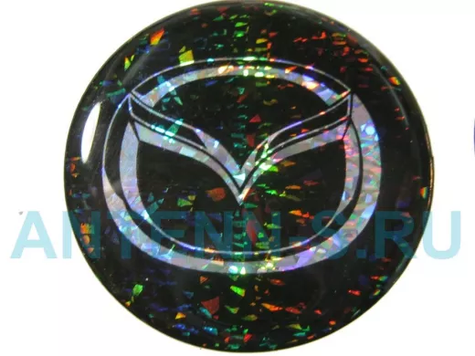 наклейка (объемная) "На колпаки "Mazda" наружная голограф., (цвет черный), (комплект4шт.), диам.4см